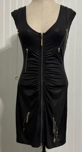 Rocawear VTG M Black Bodycon Dress Gold Zippers Chains Y2K Streetwear Glam