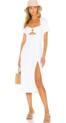 l*space L* Sienna O Ring Cutout Puff Sleeve Midi Dress in White Size S NEW