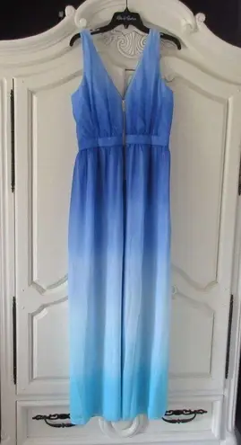 Jay Godfrey NWT Sinclair Blue Teal Ombre Chiffon Slit Front Maxi Dress Gown 2