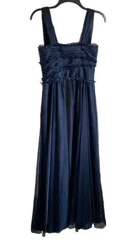 Monique Lhuillier Ruffle Evening Gown, Navy Blue, Size 4