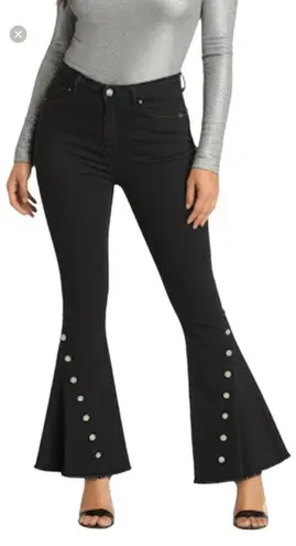 Rachel Roy Black Stretch Denim Studded High Waist Crop Flare Jeans Women's Sz 32