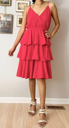 Entro red ruffle spaghetti strap midi dress