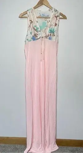 Beeline Women's Vintage Pink Floral Nylon Maxi Nightgown Size Small