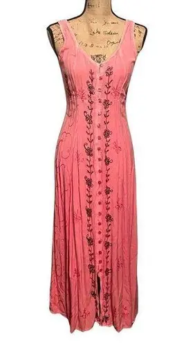 Mamta Vtg Momta Pink Button Down Rayon Pagan Sleeveless Women’s Dress size One Size