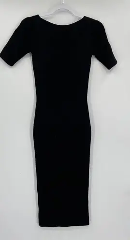 Cushnie Black Floral Jacquard Knit Short Sleeve Midi Dress Size XS