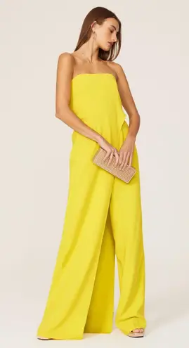 HALSTON Yellow Lil Crepe Strapless Overlay Side Zipper Jumpsuit Dress Size 2