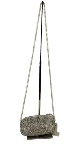 Vintage Evening Silver Beaded Crossbody Formal Bag Tassel Purse