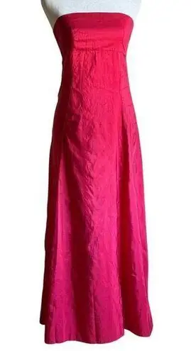 ENVERS | Cherry Red Raw Silk Midi Length Fit and Flare Strapless Gown | Size 4