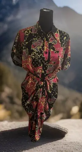 Chic Sexi High Low Belted Midi Dress Floral BOHO CottageCore Silky Sweet RETRO Size M