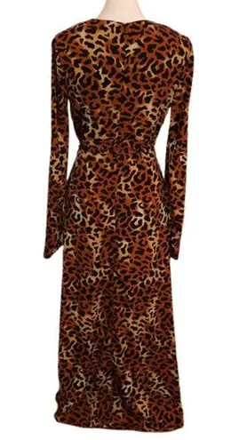 W118 By Walter Baker Orange Leopard Print Long Sleeve V-Neck Maxi Dress Sz M NWT