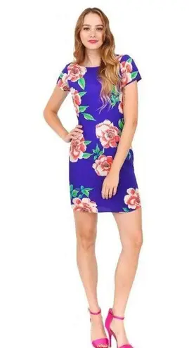 Yumi Kim Elana Blue Floral Silk Dress Mini Short Sleeve 100% SILK size Small