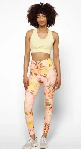 Beyond Yoga Gabriela Printed Midi Performance Leggings in Light Pink Fruit Print