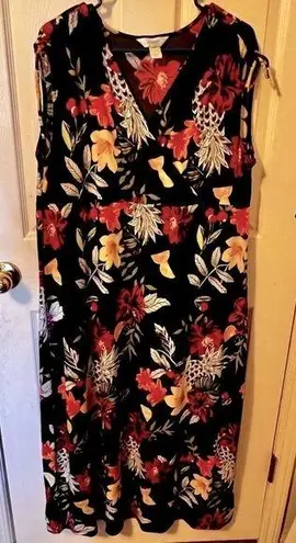 CJ Banks Maxi Summer Dress Size 1x Black Floral Poly spandex Plus Size Stretchy