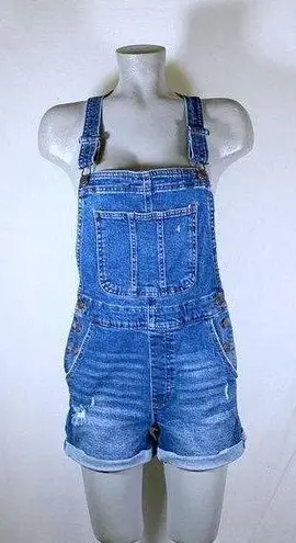 No Boundaries Vintage  Distressed Denim Bib Overall Shorts Shortalls~M~