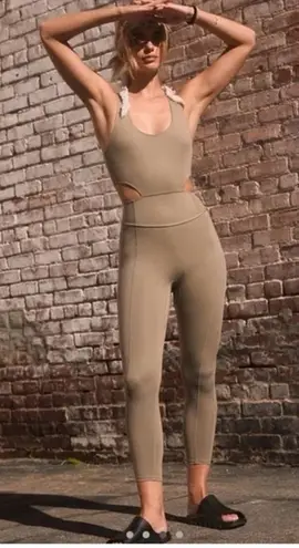 Free People Movement Back It Up Onesie in sage beige size small Green