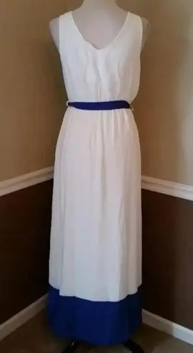 Pink Owl Modcloth White with Blue Fringe & Crochet Trim Halter Maxi Dress Boho