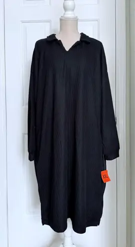 Mondetta Black Collared Long Sleeve Knit Dress size XXL EcoVero Relaxed Fit New