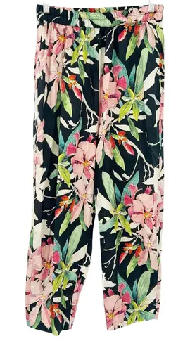 Ethnc Womens Summer Resortwear Pull On Elastic Waist Tropical Floral Pants M Black Size M - Image 1