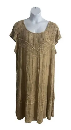 Anna Maxwell Brown Sequined Shift Long Dress Plus Size 3XWP Short Sleeve Boho Brown