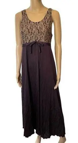 Shadowline Vintage 80s Brown Damask Witchy Romantic Lingerie Maxi Slip Dress Size M