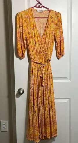 Petal and Pup  Orange Yellow Floral Flowy Bohemian Sunset Maxi Dress XS