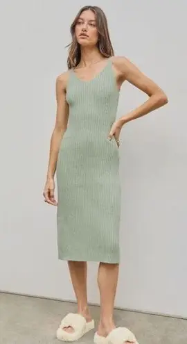 Cider Women's V-Neck Backless Knitted Midi Dress Sleeveless Pale Green Small NWT