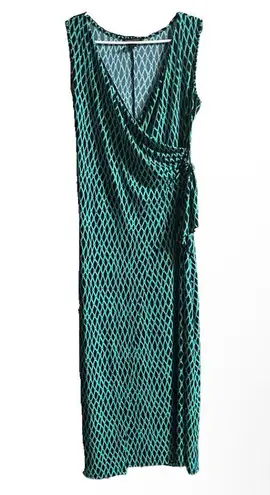Susan Lawrence M Teal Women’s Sleeveless V Neckline Faux Wrap Geometric Maxi Stretchy Formal Dress - Image 1