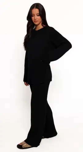 Petal and Pup Women’s Black Knit Wide Leg Pants – High Waist Stretch Lounge Trousers