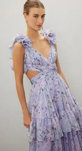 Mac Duggal Leena for
Ruffle Tiered Cut-Out Floral Chiffon Dress