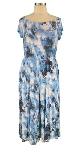 Torrid Blue Tie Dye Off The Shoulder Super Soft Knits Culotte Jumpsuit