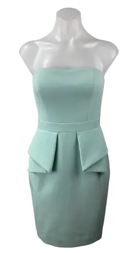 Aidan Mattox Aidan Women's Mint Green Strapless Bandeau Knee Length Zip Peplum Dress Size 0 - Image 1