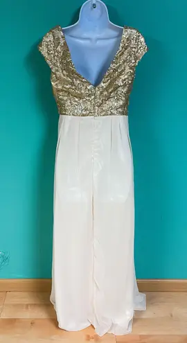 London Dress Company Nude & Gold Sequin Maxi Dress Gown Size 6