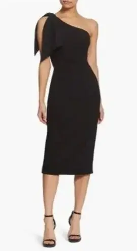 Dress the Population  One Shoulder Tiffany Bow Midi Dress Black Medium