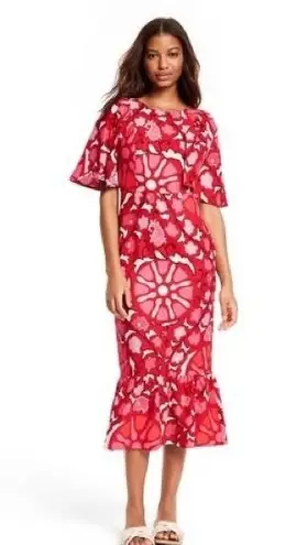 NWT Target x Rhode Red Women's Large Zinnia Floral Print Bell Sleeve Midi Dress Size 6