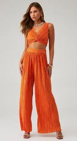 SABINA MUSAYEV Ross Plisse Pleated Wide Leg Pants Orange Womens Size Small