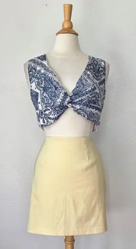 C&C California Blue and White Sleeveless Twist Front Crop Top