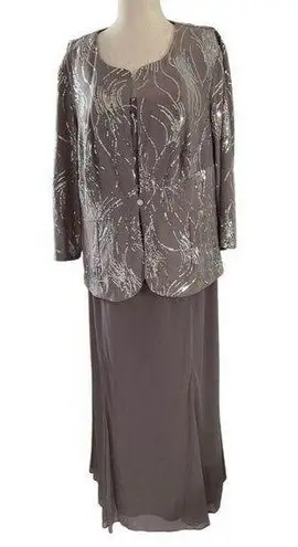 Alex Evenings  Women Size 18 2pc Set Gray Party Dress Sequin Formal 21-934