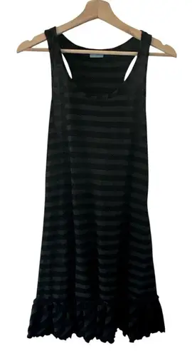 Dotti Black Tank Dress Large Stripes Racerback beach ruffle cute casual sundress