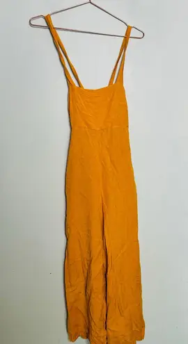 PETER SOM Marigold Yellow Linen Blend Square Neck Cross Back Jumpsuit Size 0