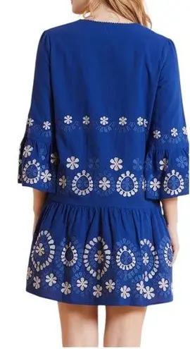 tyler boe Holly Embroidered Skimmer Mini Dress Military Blue Size M