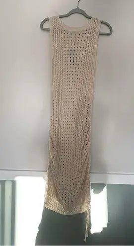 NWT BMJL crochet sleeveless beach dress knit coverup side ruching oatmeal small Tan