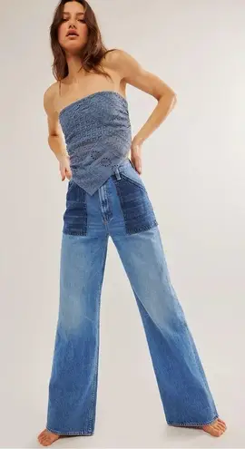 MOTHER Superior 32 Wide Leg High Rise The Patch Maven Heel Love Triangle Jeans Blue