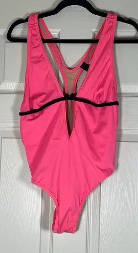 Frederick's of Hollywood Frederick’s Of Hollywood Vintage Neon Pink/Black Cheeky Sexy OnePiece Swim Large