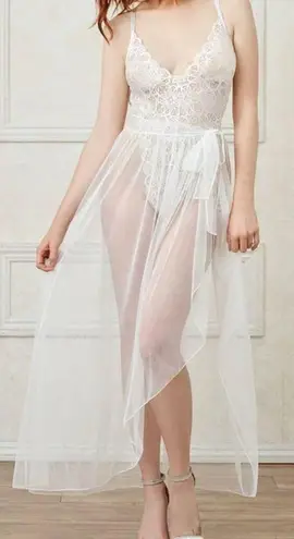 Dreamgirl Mosaic Lace Teddy with Sheer Skirt White NWT Medium