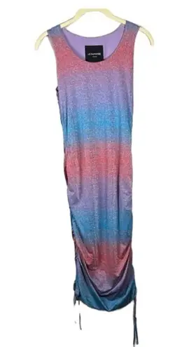 Le Superbe Baccara Ruched Metallic Striped Tank Dress Size S Pink