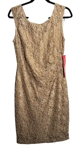 Connected Apparel NWT 8 P Tan Lace Sequin Sheath Dress Party Cocktail