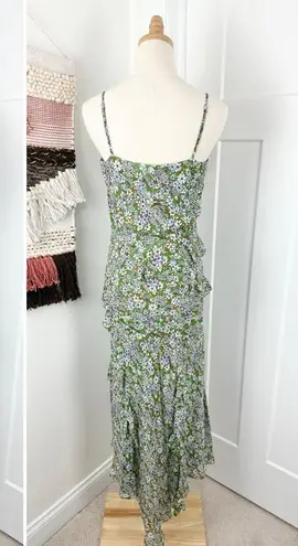Veronica Beard Avenel Floral Ruffled Silk Asymmetric Midi Dress Green Sz 4 NWT