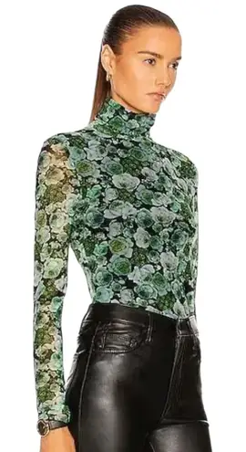 Ganni Floral Mesh Turtleneck Top kelly green Long Sleeve Size 36