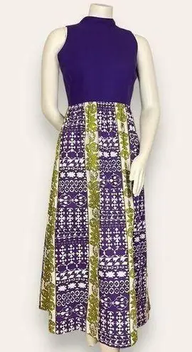 Tori Richard Vintage  Dress Hawaiian 70s Purple Green Honolulu Mod Tiki Barkcloth