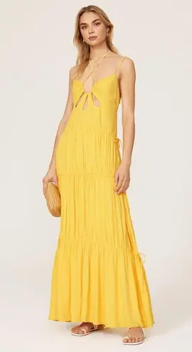 JONATHAN SIMKHAI Daffodil Lina Lightweight Crinkle Teardrop Cutout Maxi Dress L Yellow Size L